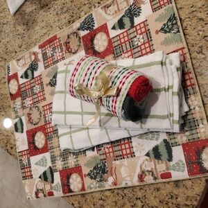 New Christmas Hand Towels, Washcloths & Dish Drying Mat Set 7 Pcs